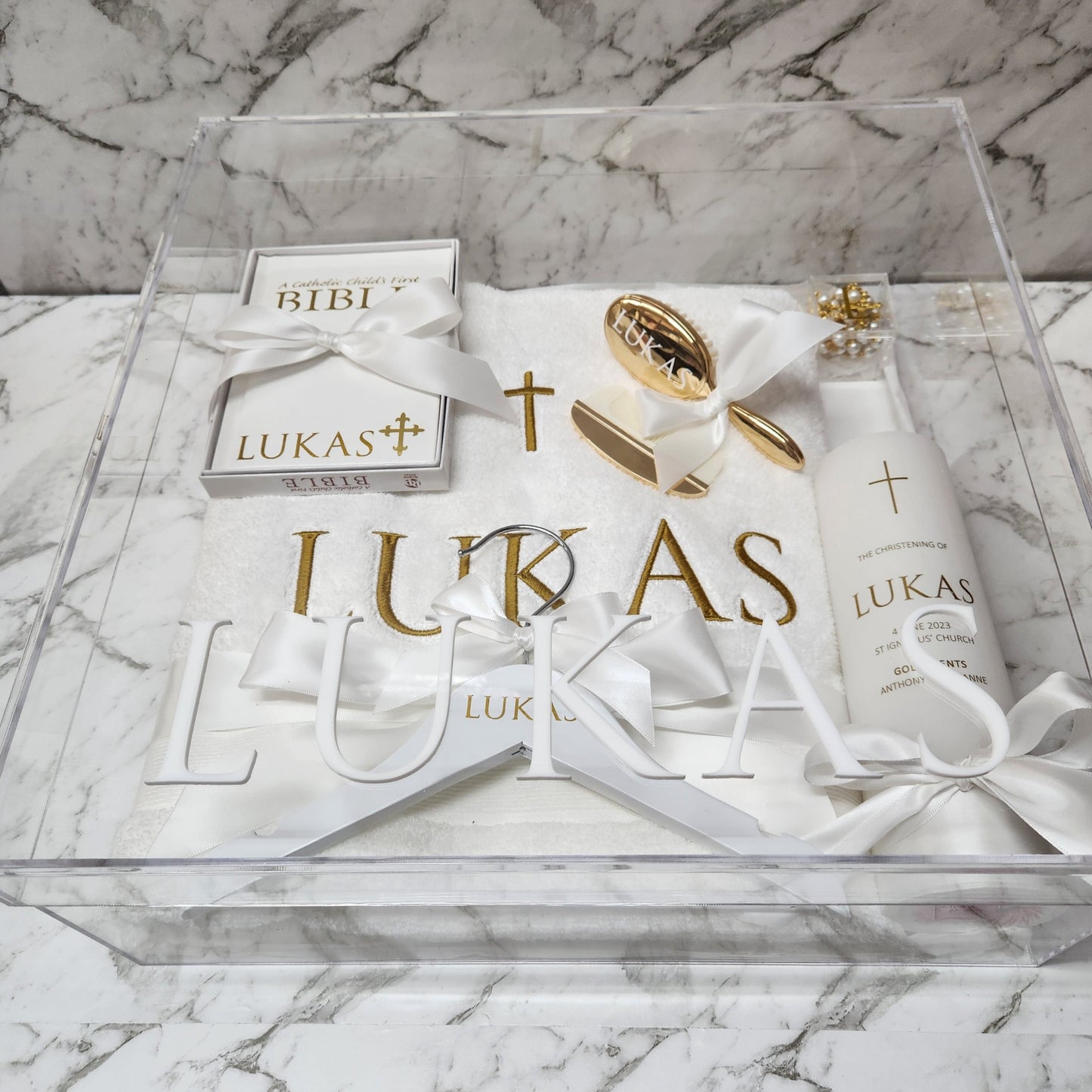 XL Square Acrylic Deluxe Personalised Baptism Box Set - 40x40x20cm