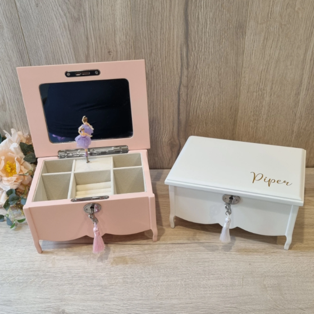 White Personalised Musical Ballerina Jewellery Box