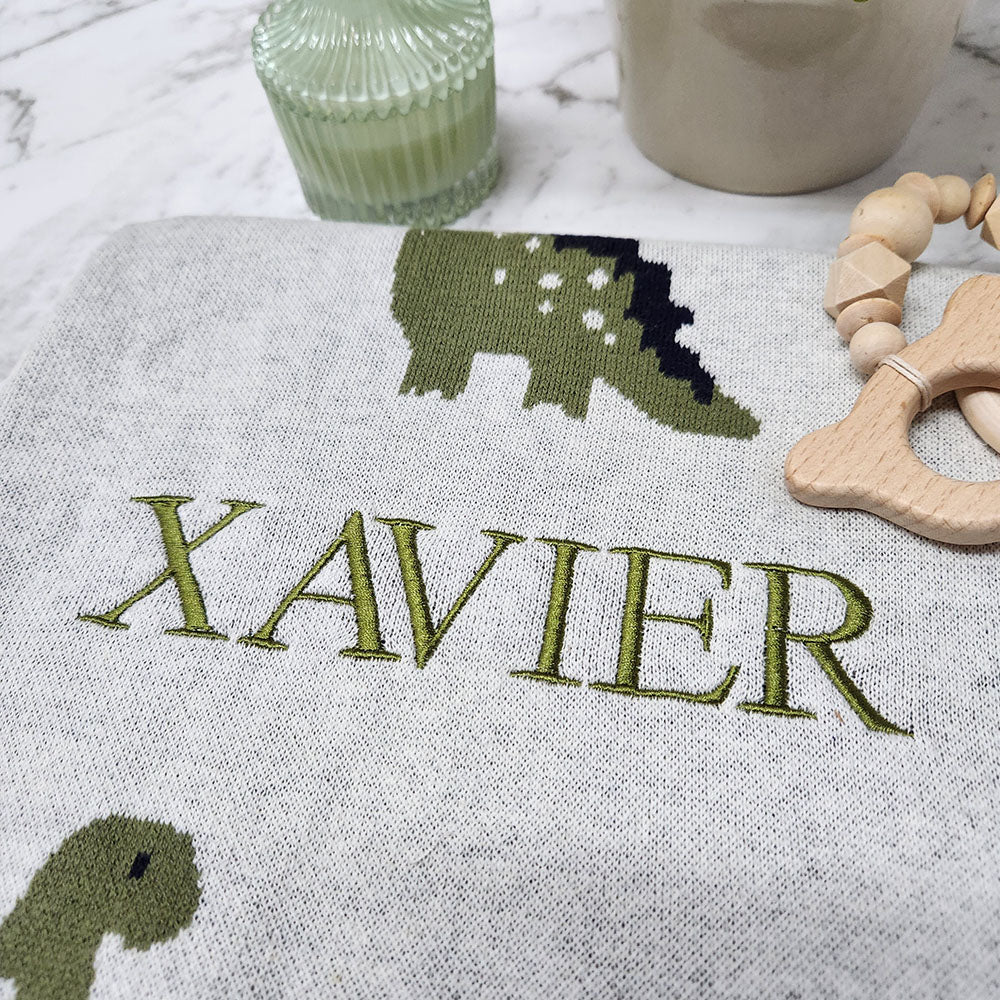 XAVIER - Embroidered Dino Pram Blanket