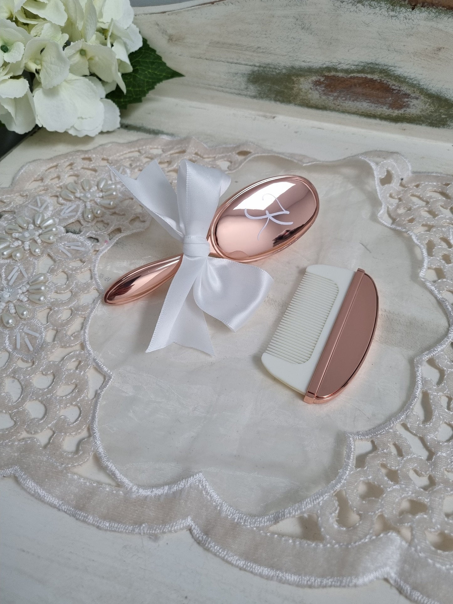 Rose Gold Plated Baby Brush and Comb Set - Personalised