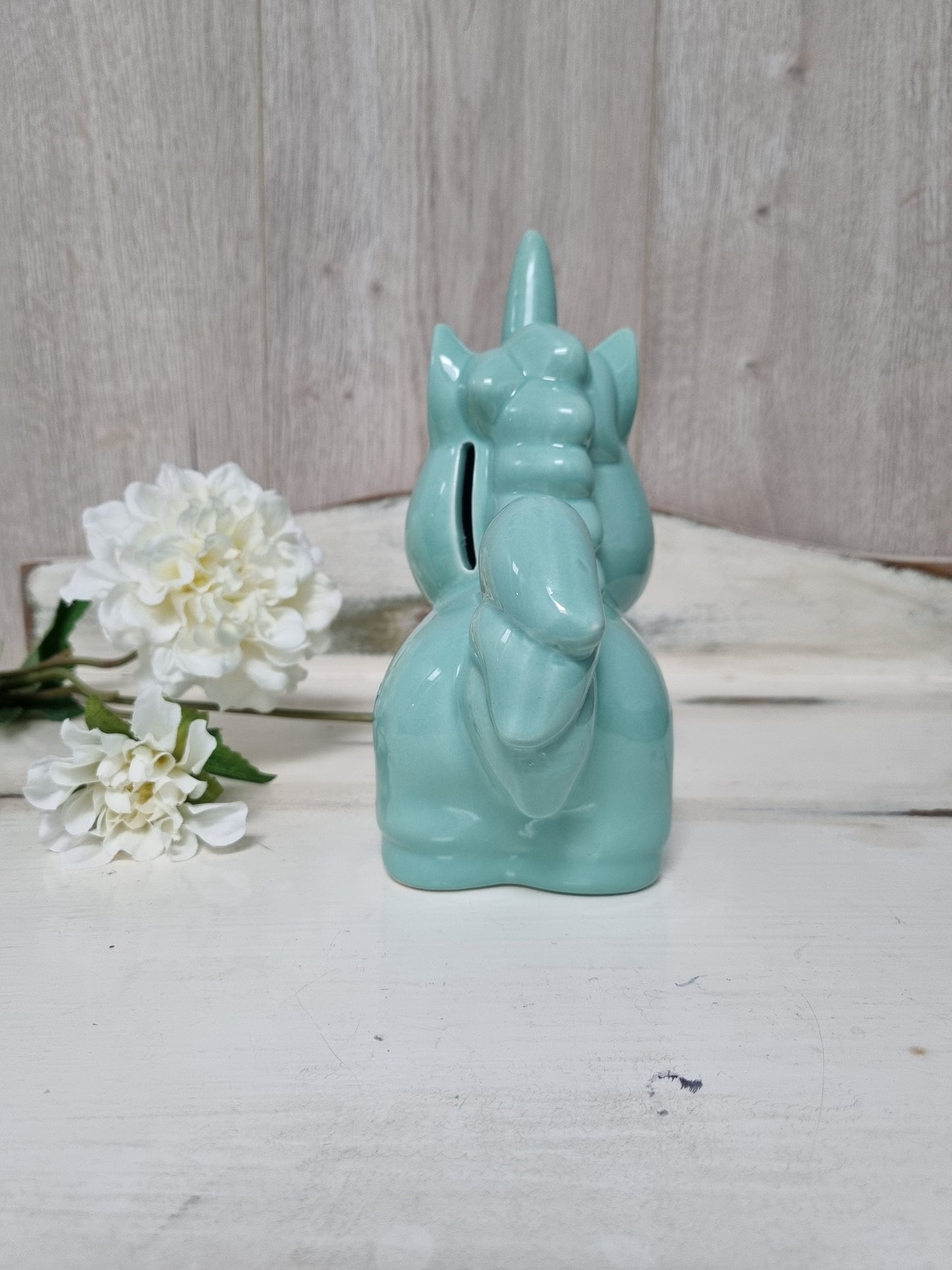 Personalised Aqua Ceramic Unicorn Money Box