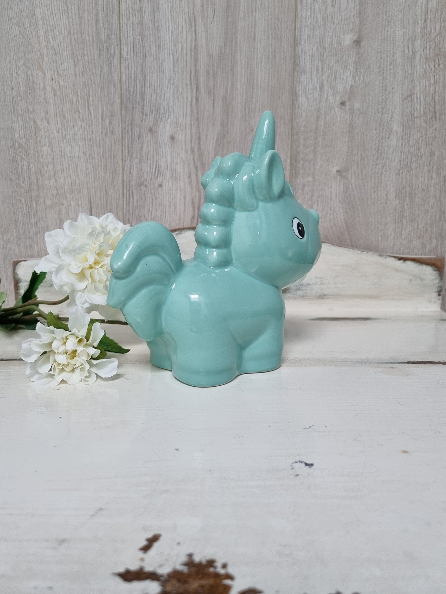 Personalised Aqua Ceramic Unicorn Money Box