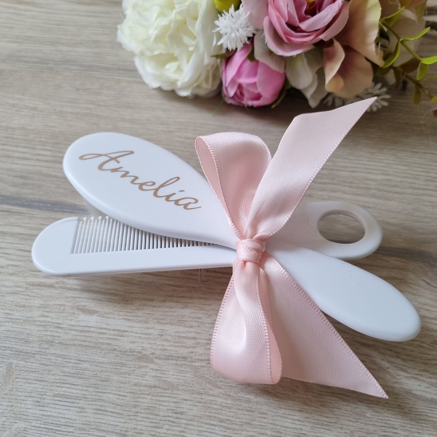 Personalised White Baby Brush and Comb Set