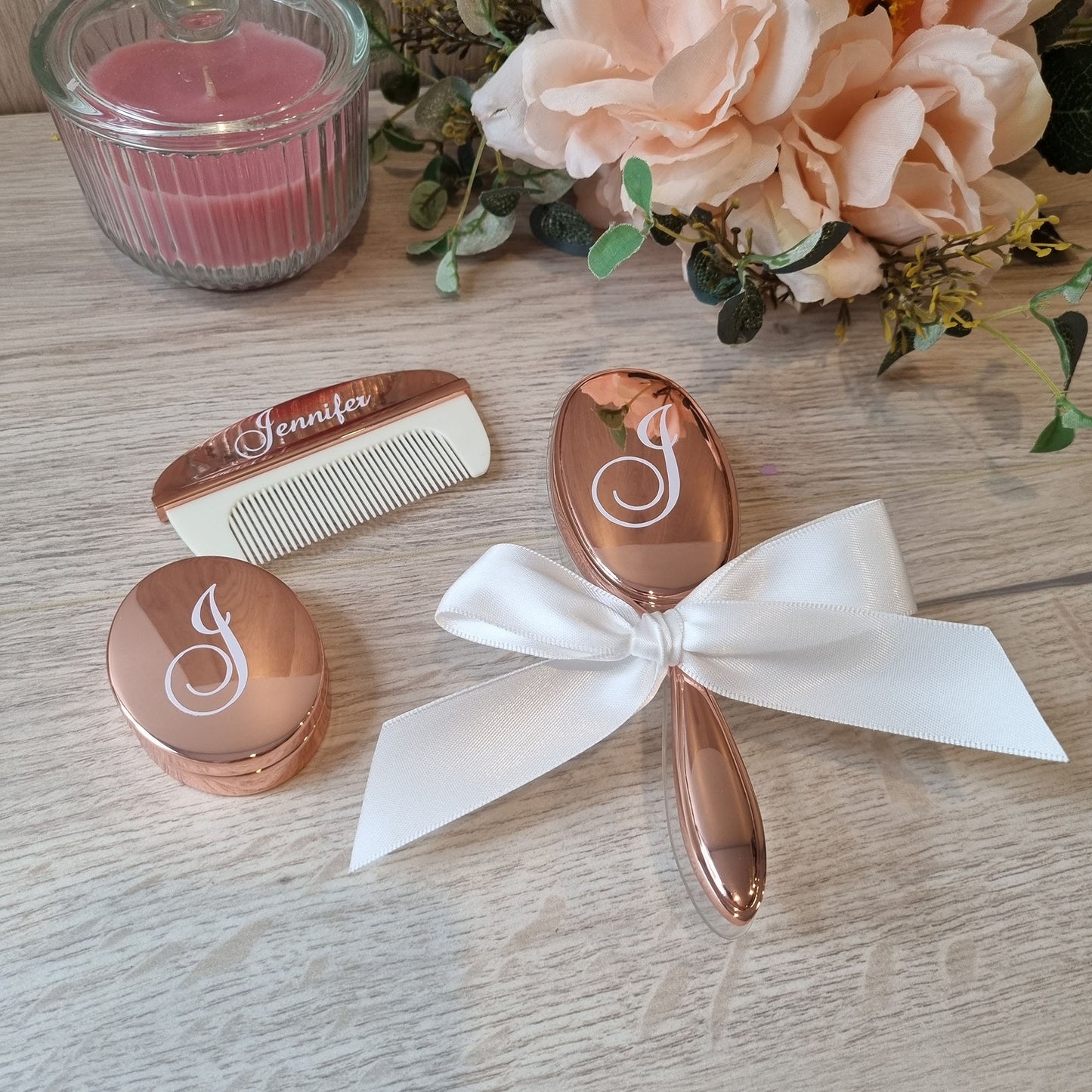 Rose Gold Plated Baby Brush and Comb Set - Personalised