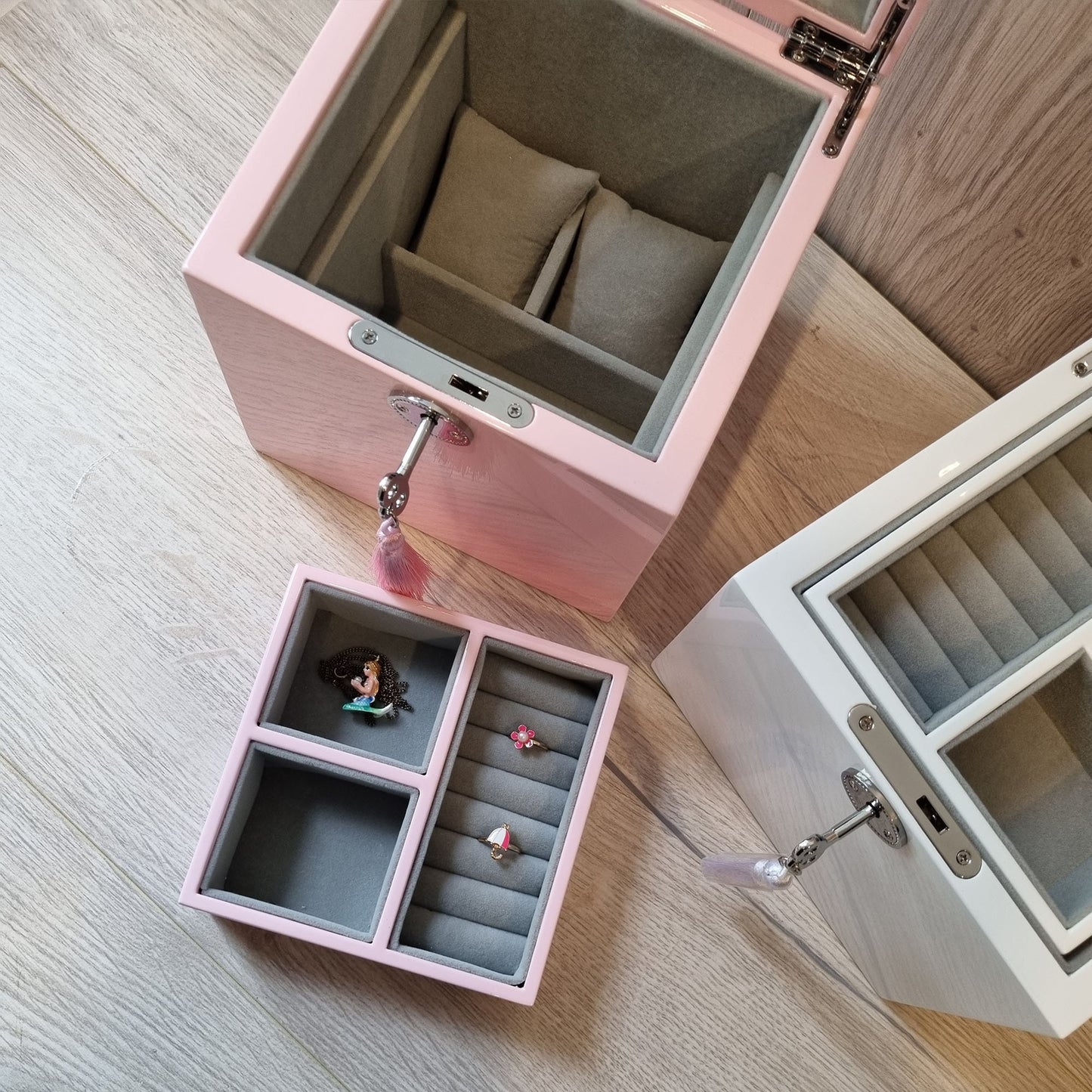 Personalised Square Wooden Jewellery Box in Pink or White